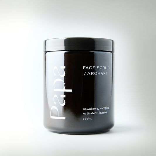 A Rongoā Māori Face scrub for men called Arohaki by Papa Skincare